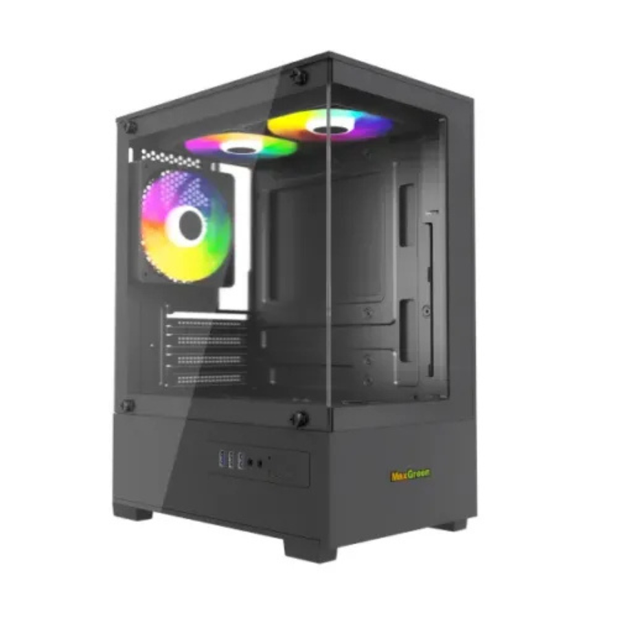 MAXGREEN S19001 MID TOWER BLACK (TEMPERED GLASS SIDE WINDOW) MICRO ATX GAMING DESKTOP CASING